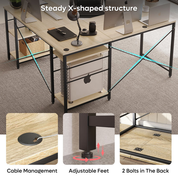 17 Stories Fortson 95.2" L Shaped Desk with Shelves, Reversible Corner Computer Desk or 2 Person